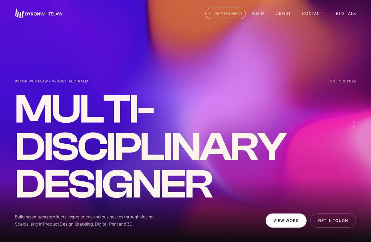 Preview of Byron’s classic portfolio, with expressive typography and selected design work
