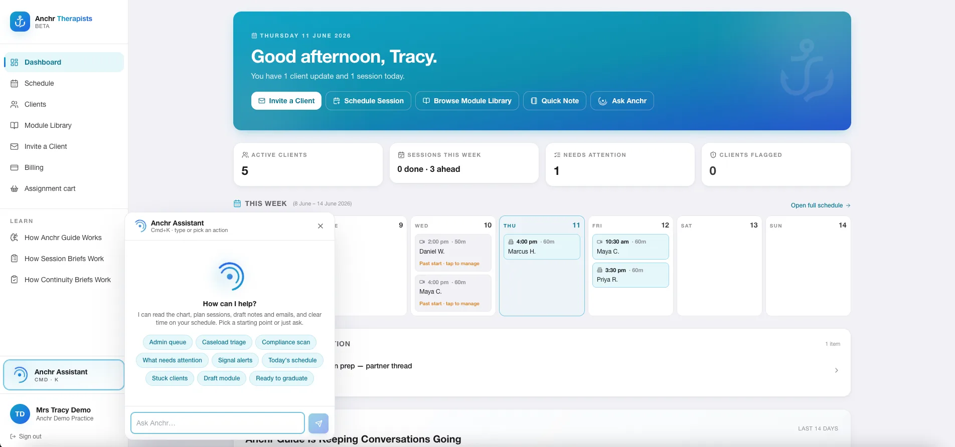 Anchr therapist dashboard